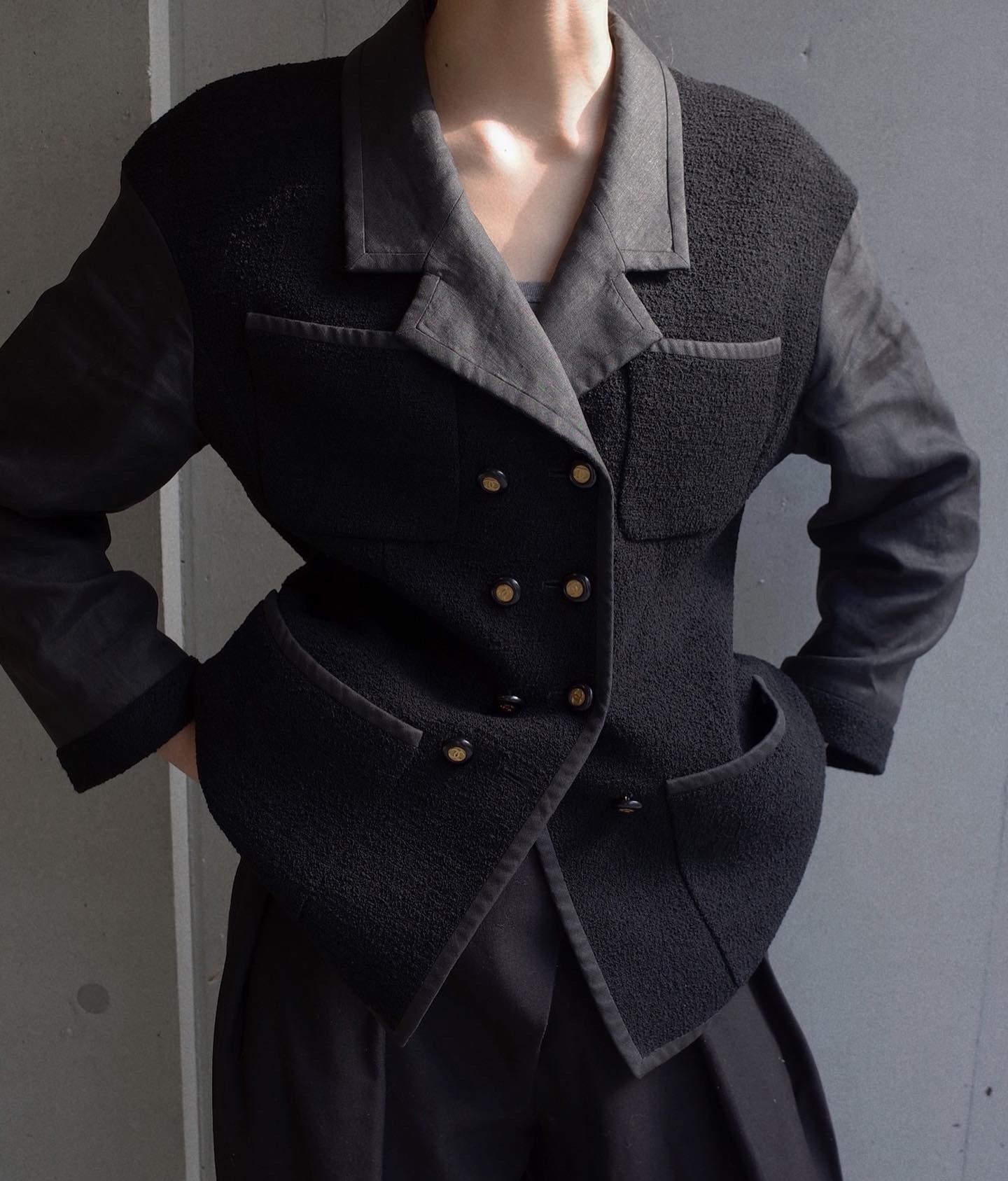 CHANEL 1980年代 ダブルブレスト ブラック ジャケット